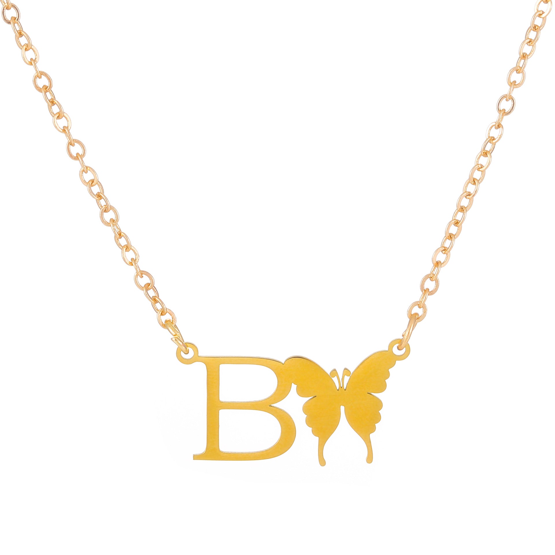 Wholesale Stainless Steel Letter Butterfly Clavicle Chain Necklace